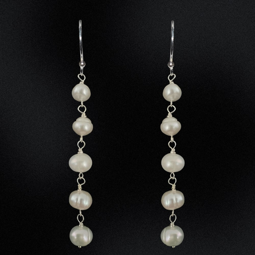 Freshwater Pearl Five Stack Silver Earrings