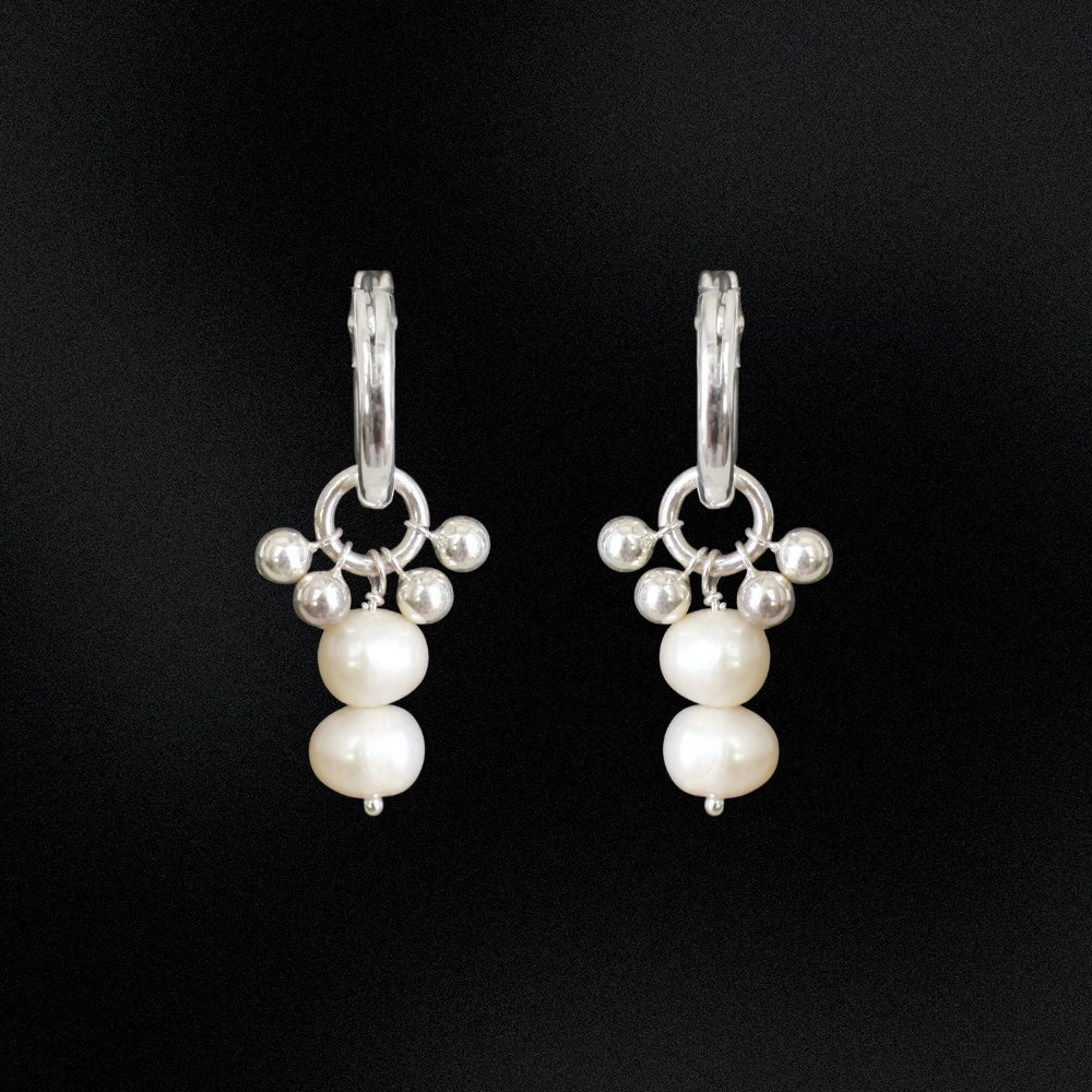 Freshwater Pearl Cluster Drop Hoop Earring