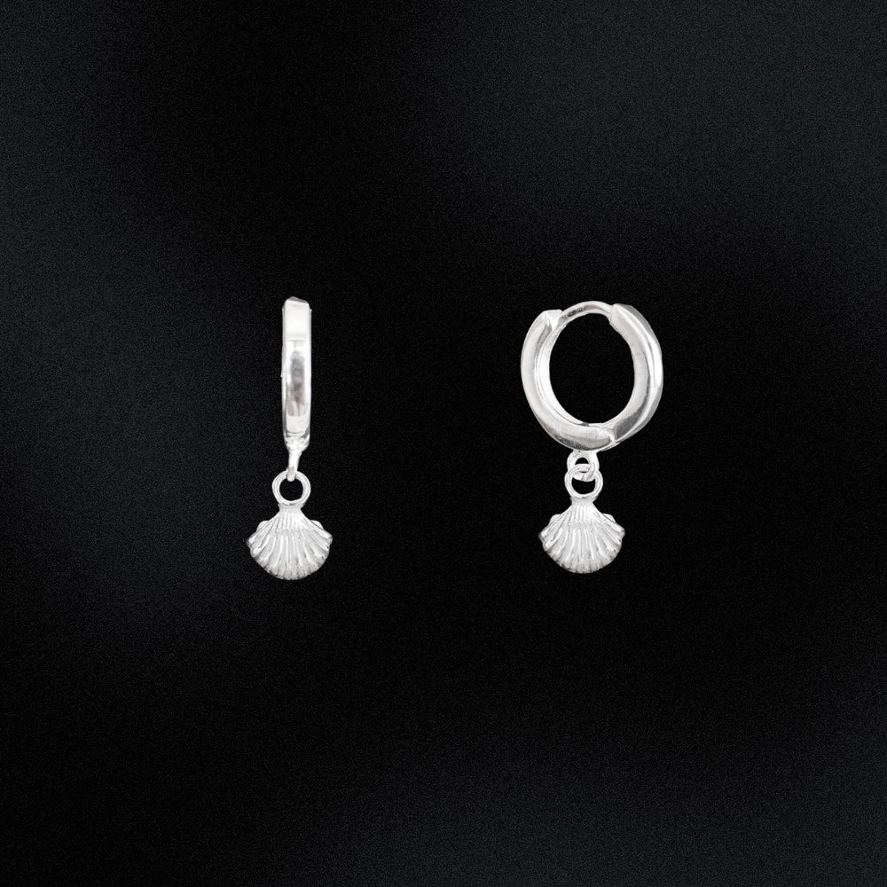 Silver Shell Huggie Hoop Earrings