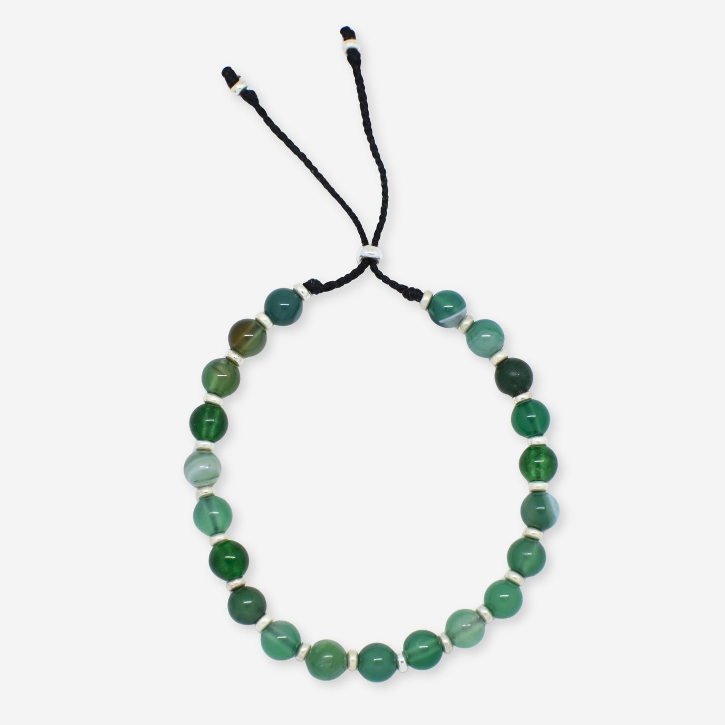 green bead bracelet white background