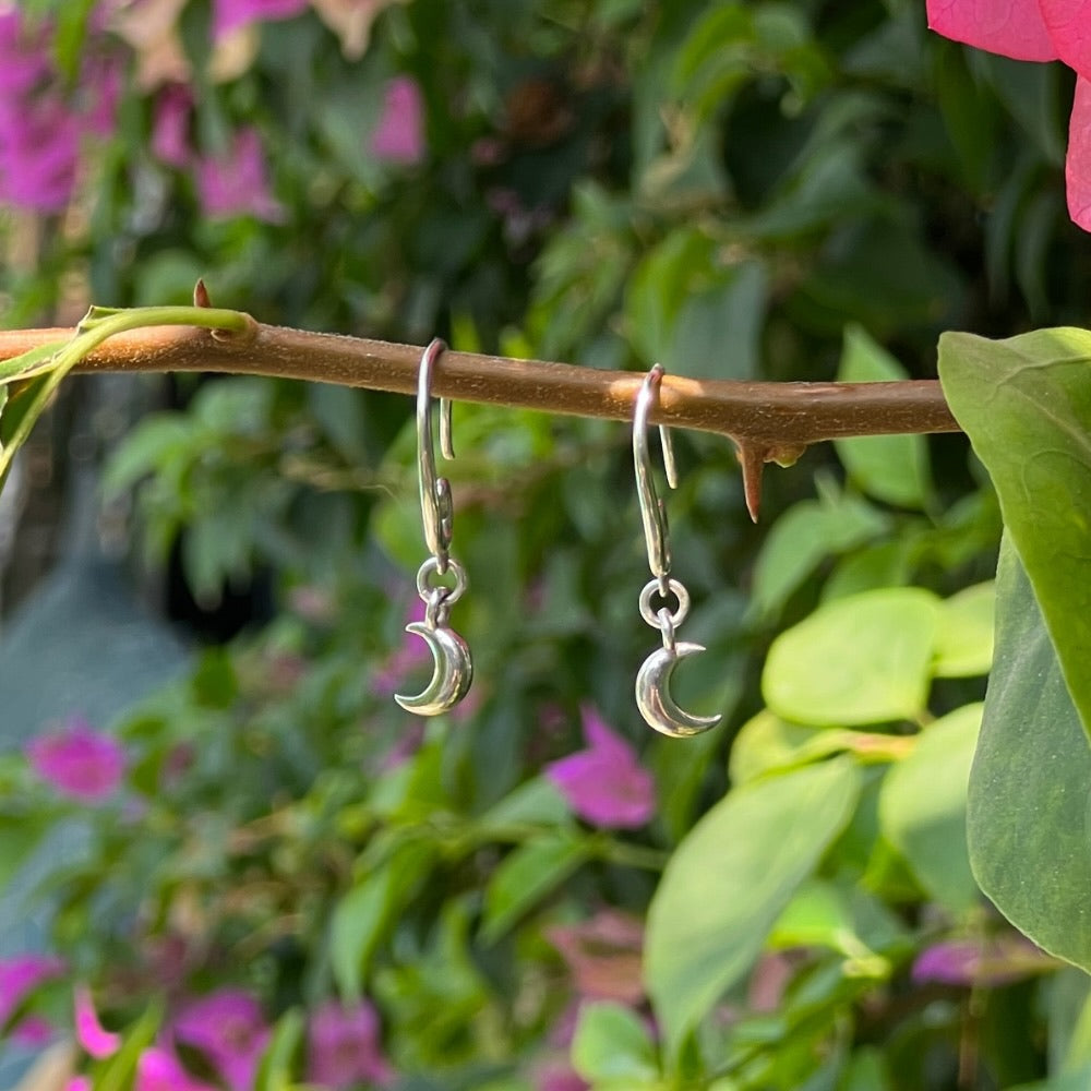 Crescent Moon Sterling Silver Swirl Earrings