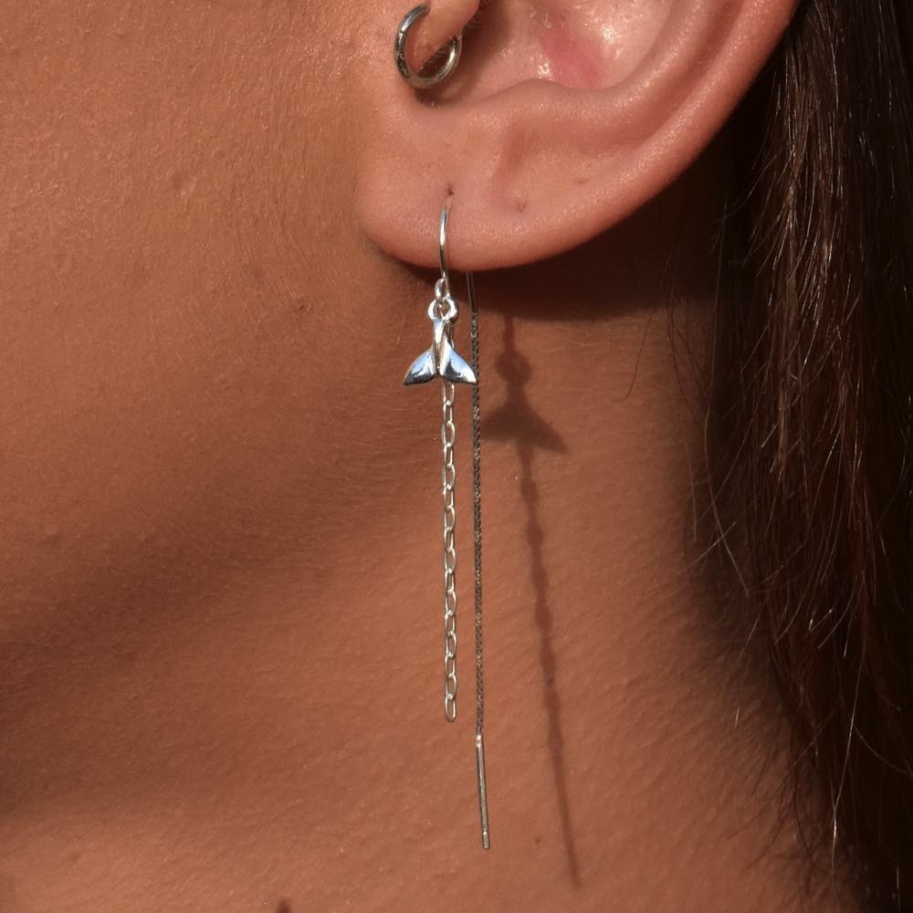 Sterling Silver Whale Tail Thread Earrings