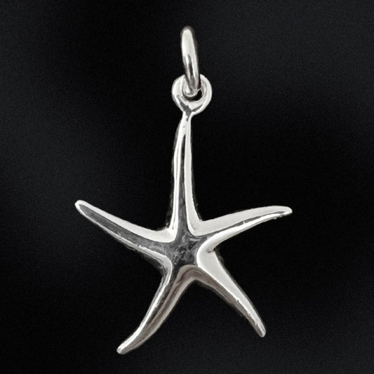 Silver starfish pendant on a black background