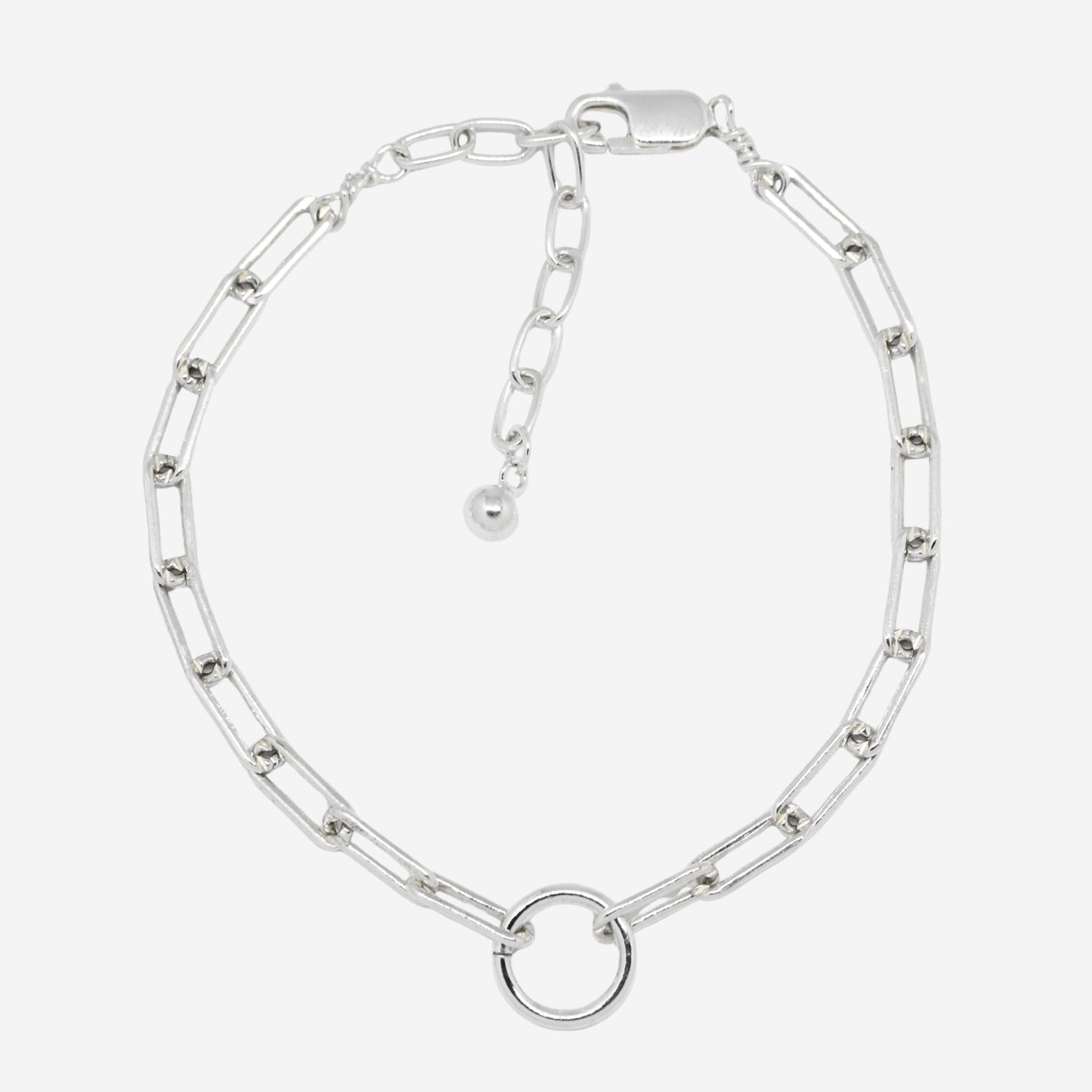Silver chain bracelet on a white background