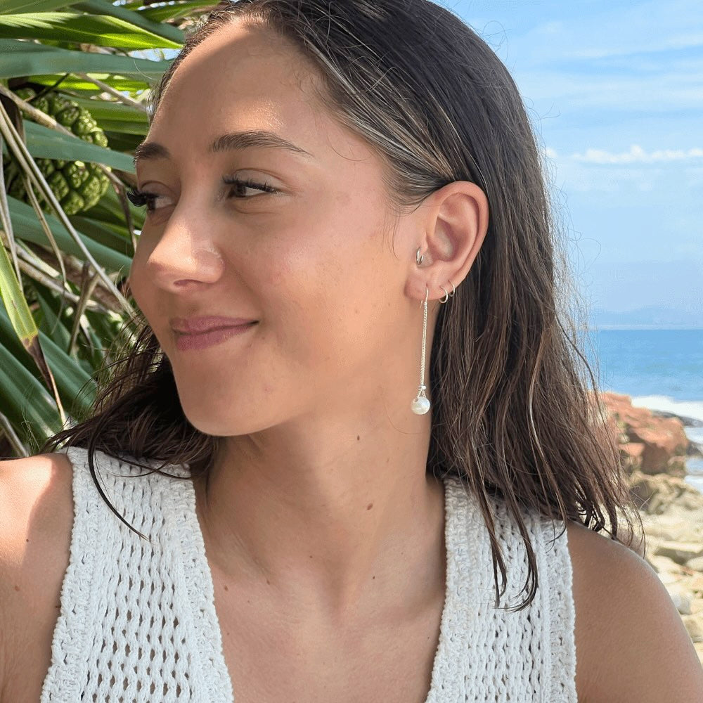Curb Chain & Big Pearl Drop Earrings