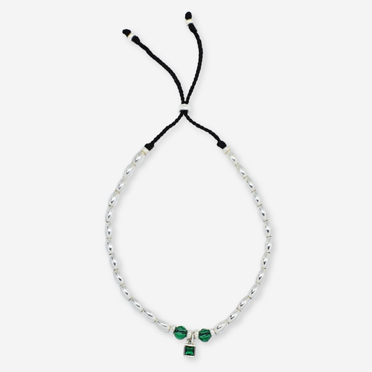 Sterling Silver Green CZ Adjustable Beaded Bracelet