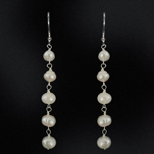 Freshwater Pearl Five Stack Silver Earrings