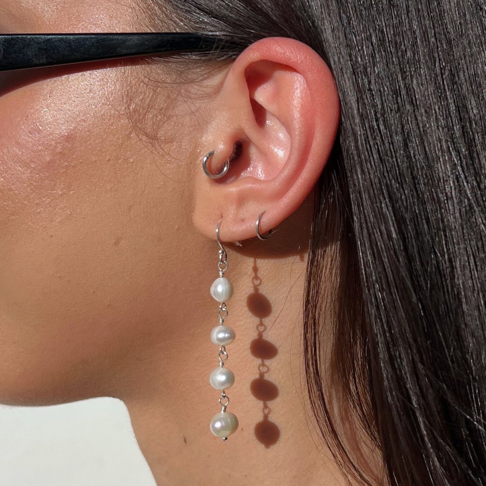 Freshwater Pearl Four Stack Silver Earrings