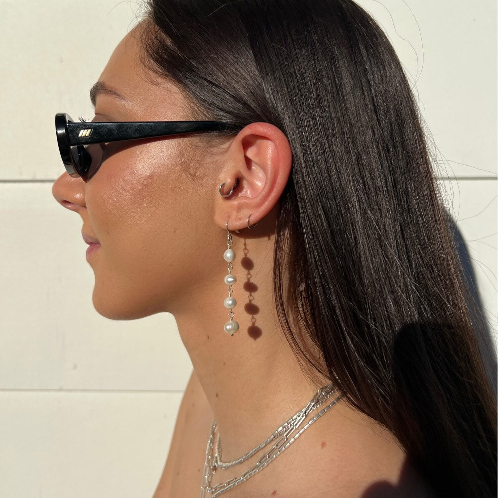 Freshwater Pearl Four Stack Silver Earrings