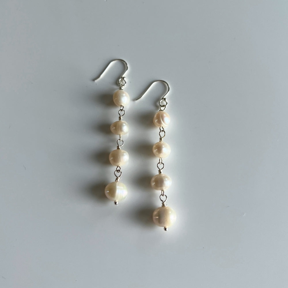 Freshwater Pearl Four Stack Silver Earrings