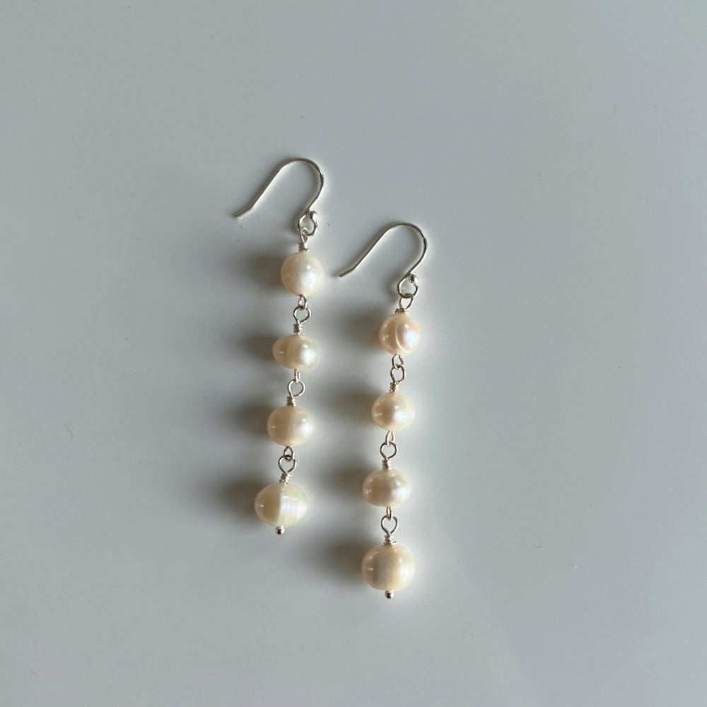 Freshwater Pearl Four Stack Silver Earrings