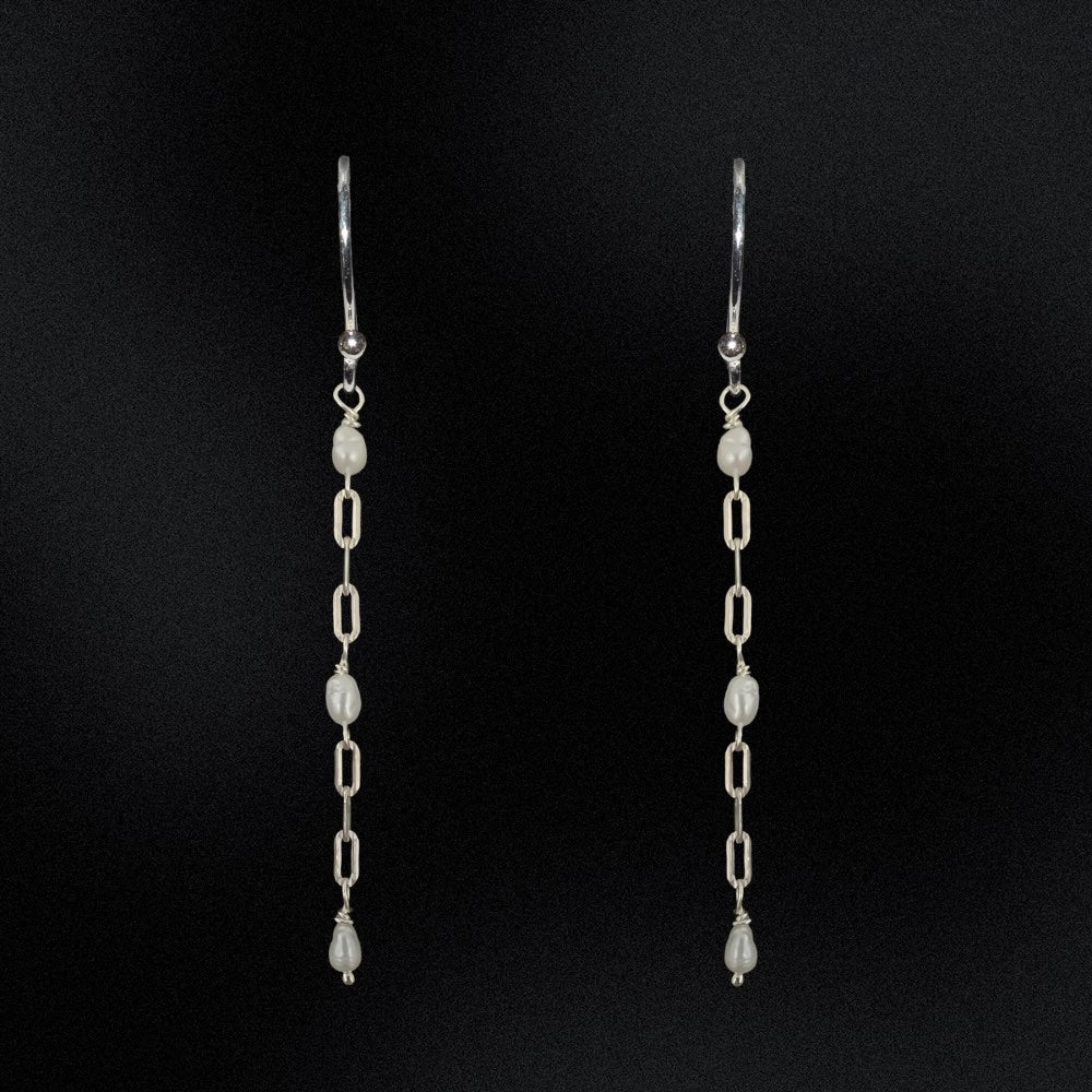 Freshwater Pearls & Paperclip Chain Earrings