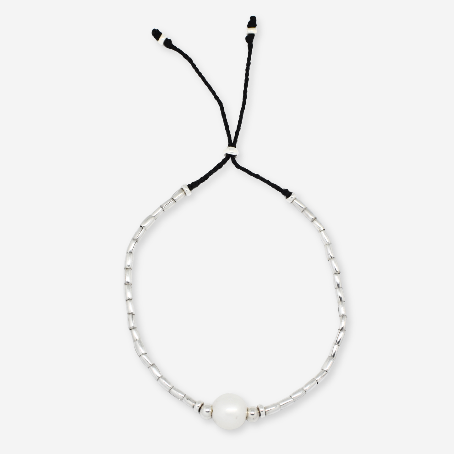 Bracelet with silver chain and pearl bead on a white background
