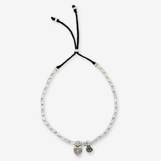 Hill Tribe Silver Heart & Daisy Charm Adjustable Bracelet