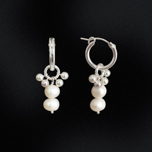 Freshwater Pearl Cluster Drop Hoop Earring