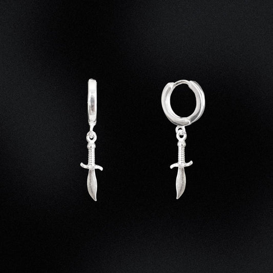 Silver Dagger Huggie Hoop Earrings