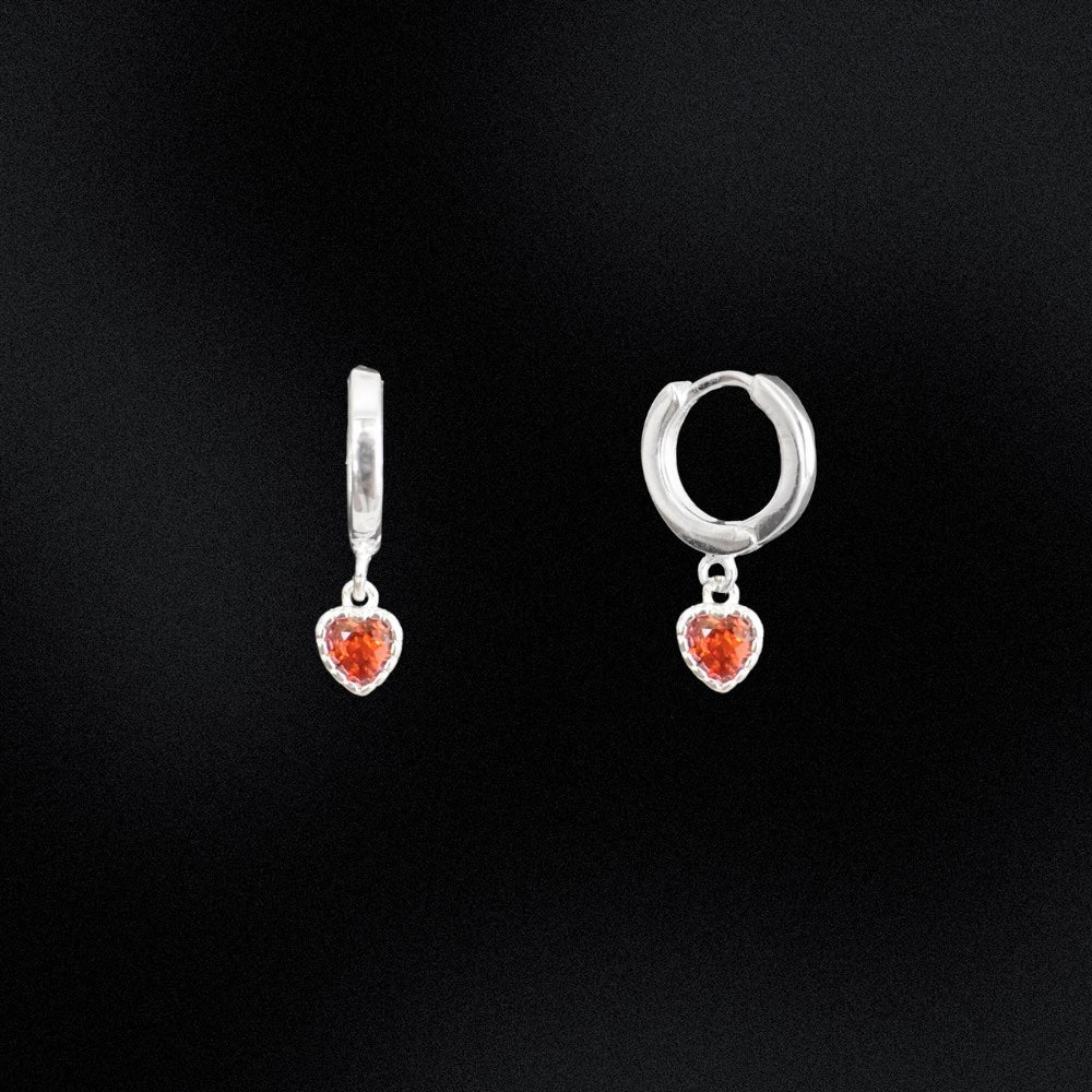 Silver Red Hearts Huggie Hoop Earrings