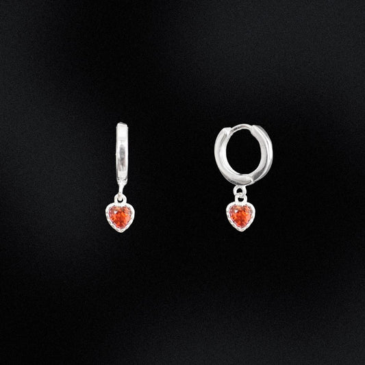 Silver Red Hearts Huggie Hoop Earrings