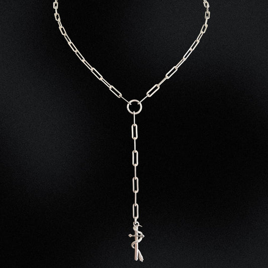 Silver Serpent & Sword Lariat Necklace