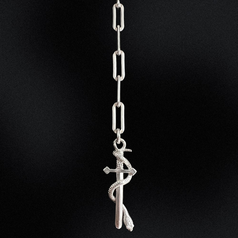 Silver Serpent & Sword Lariat Necklace