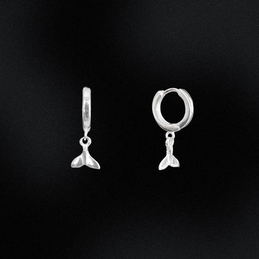 Silver Whale Tail Huggie Hoop Earrings