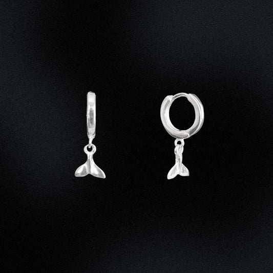 Silver Whale Tail Huggie Hoop Earrings