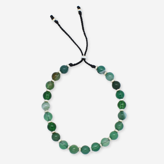 Sterling Silver Green Agate Bead Adjustable Bracelet