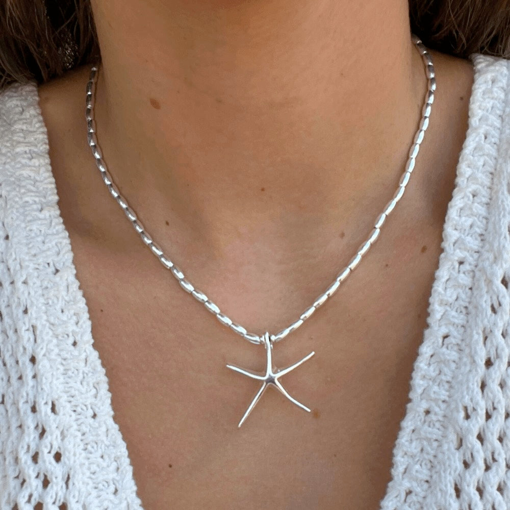 This Starfish Sterling Silver Beaded Necklace is a beautiful and unique piece of jewelry. Handmade in Australia, the necklace features intricate sterling silver beads and a starfish charm that sparkles and shines. Perfect for everyday wear or special occasions, this necklace is sure to become a treasured piece for years to come.