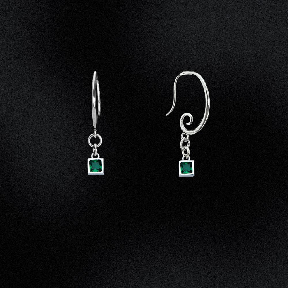 handmade earrings swirl hook sterling silver australia womens unisex oskye jewellery emerald green charm