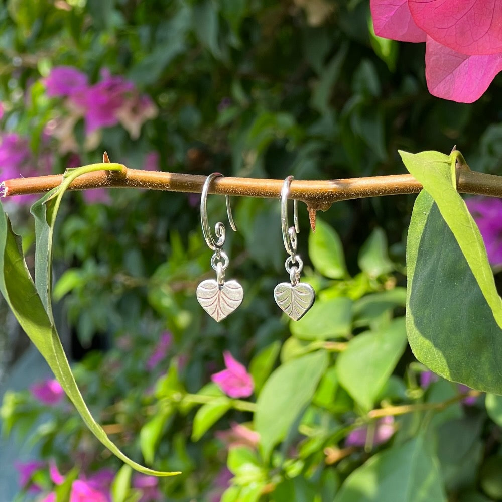 Leafy Heart Silver Swirl Earrings