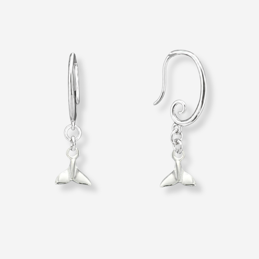 Silver earrings with a subtle design on a white background