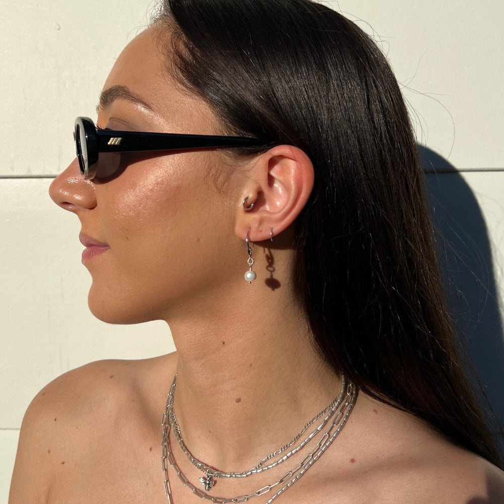 Freshwater Pearl Silver Swirl Hook Earrings