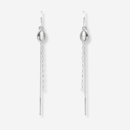 Silver chain earrings on a white background