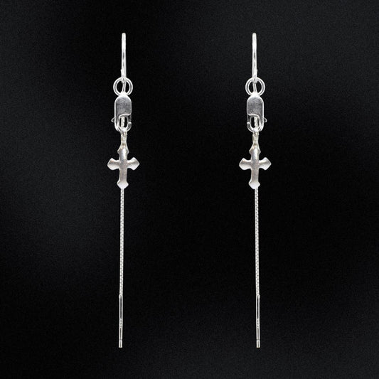 These elegant Sterling Silver Cross Threader Earrings are a must-have for any jewellery collection. Made with high-quality sterling silver, they offer durability and a timeless look that can be dressed up or down. The unique threader design adds a modern touch, making them a versatile and stylish accessory.