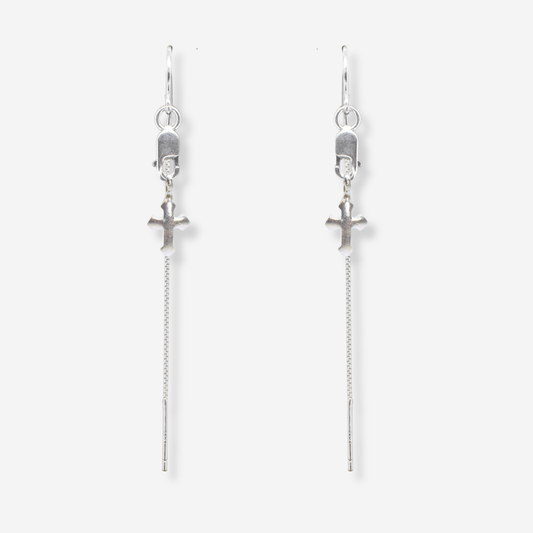Sterling Silver Cross Threader Earrings