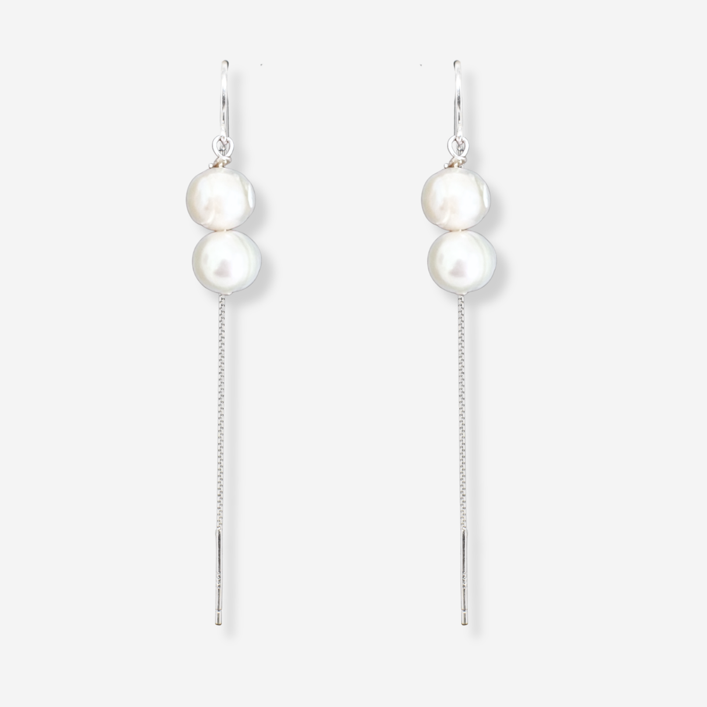 Double Pearl Stack Threader Earrings