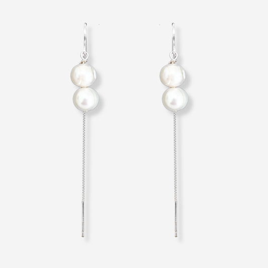 Double Pearl Stack Threader Earrings