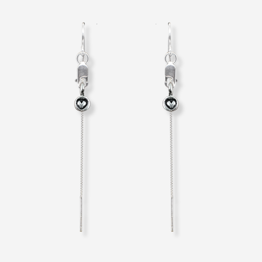 Silver Love Heart Threader Earrings