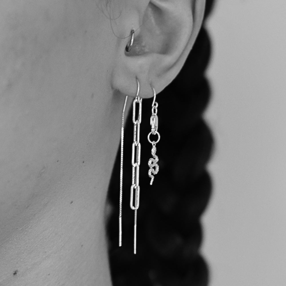 Silver Paperclip Chain Threader Earrings
