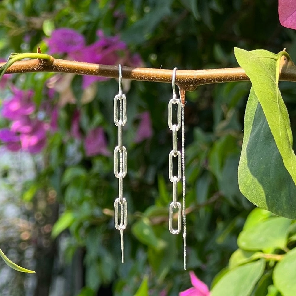 Silver Paperclip Chain Threader Earrings