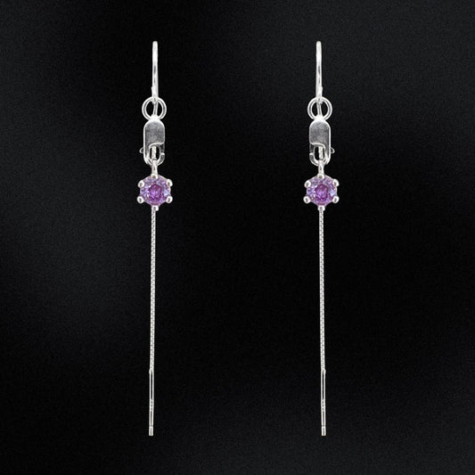 Add flare and passion to your jewellery collection with our Purple CZ Sterling Silver Threader Earrings! Made from high-quality sterling silver, these versatile earrings feature tiny purple cubic zirconia charms for a touch of warmth and energy. Perfect for any free-spirited, passionate individual.