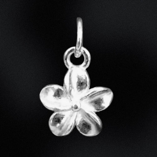 Silver flower pendant on a black background
