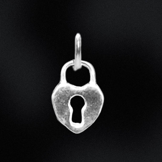 Silver padlock-shaped pendant on a black background
