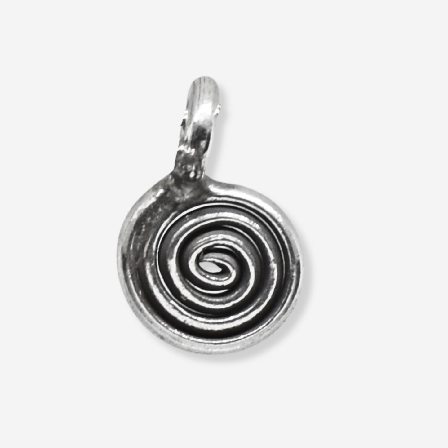 Silver spiral pendant on a white background
