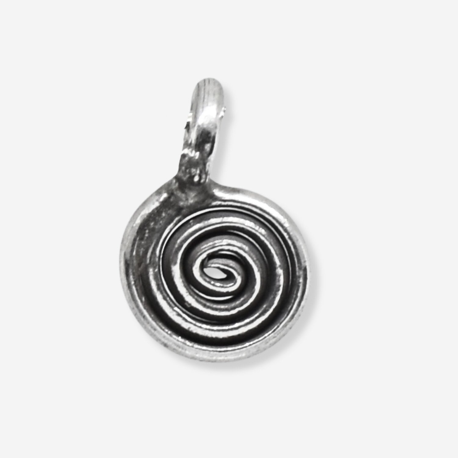 Silver spiral pendant on a white background