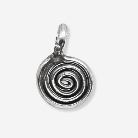 Silver spiral pendant on a white background