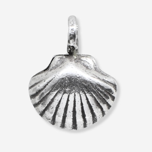 Silver shell pendant on a white background