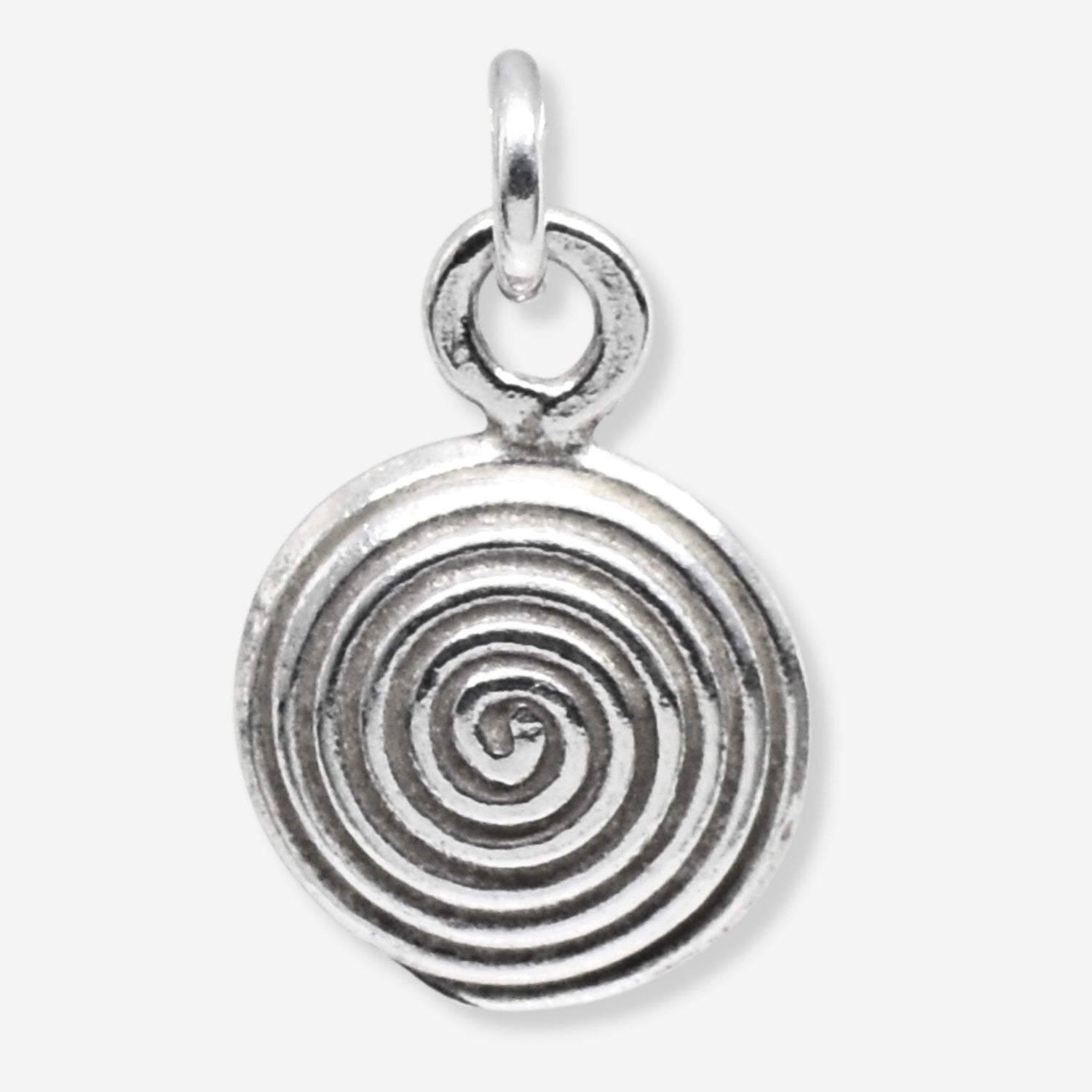 Silver spiral pendant on a white background
