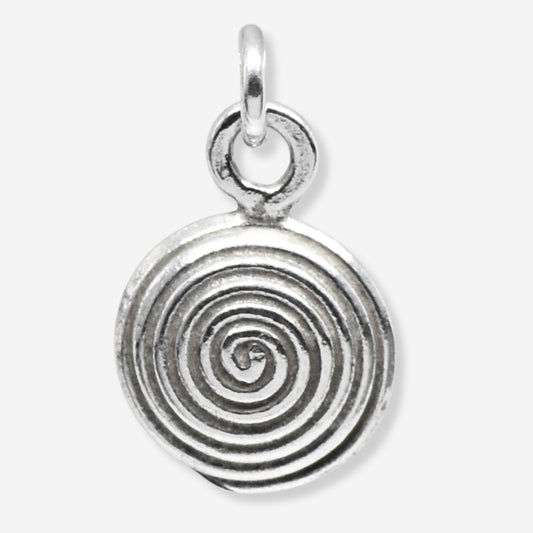Silver spiral pendant on a white background