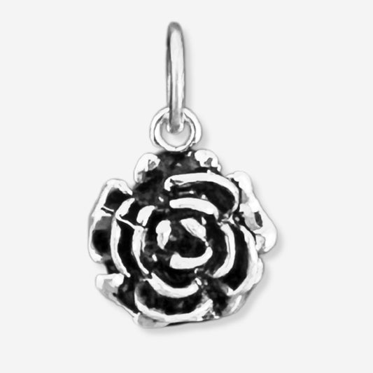 Silver rose-shaped pendant on a white background